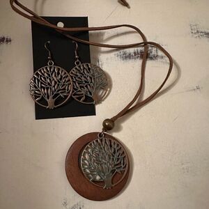 Boho earring necklace set infinity tree brass